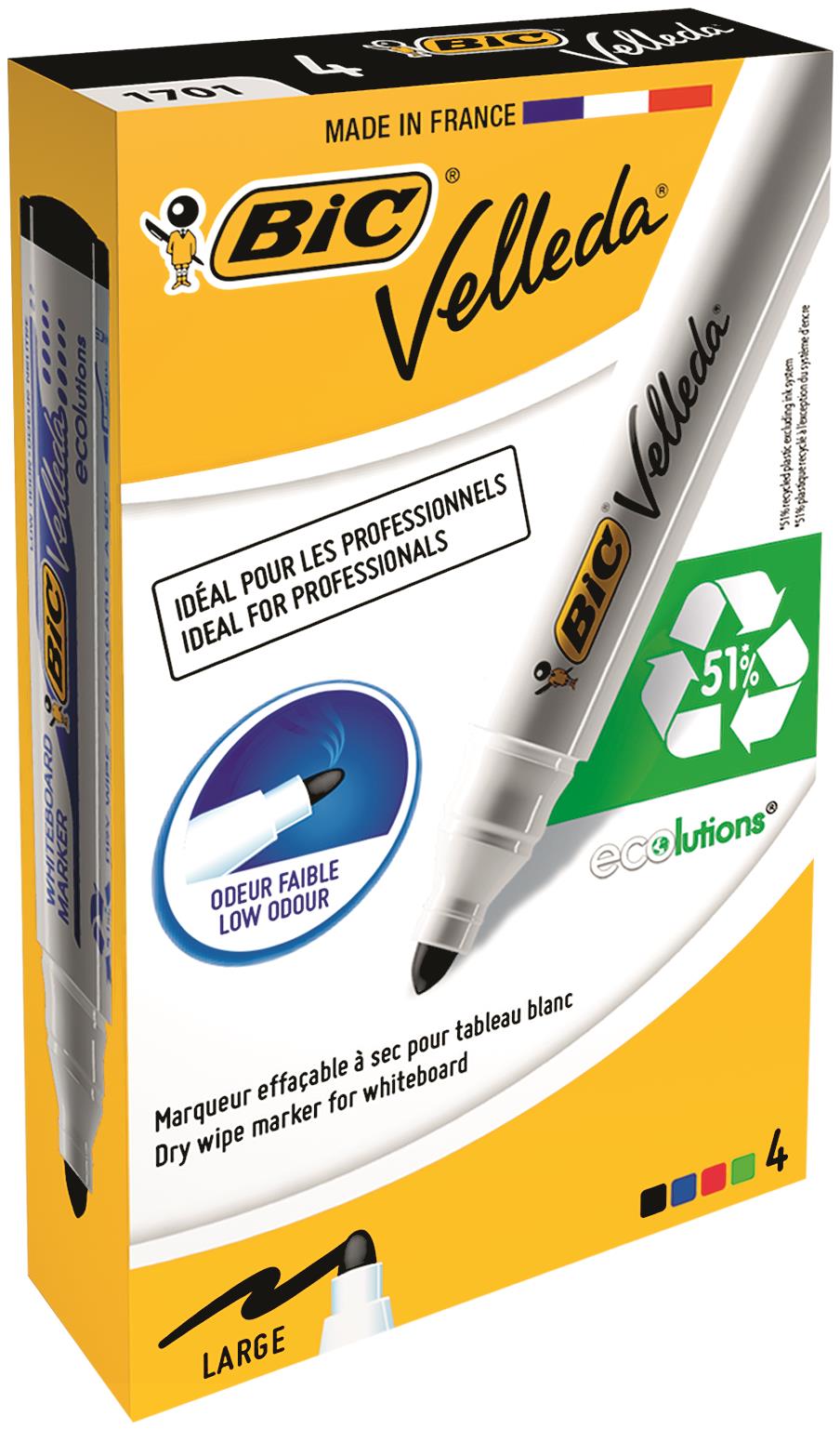 BIC White Board Marker, 4, 1.5 mm Tip Size