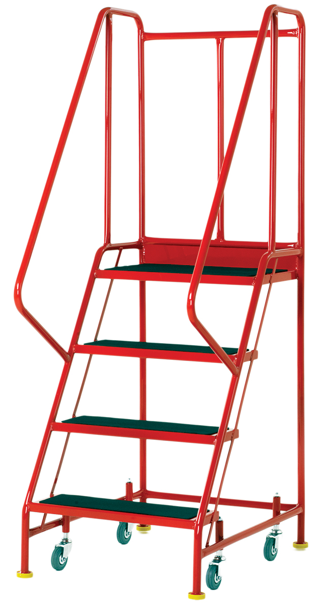 RS PRO 4 Tread Ribbed Rubber, Steel Steps 0.915m Platform Height, Red