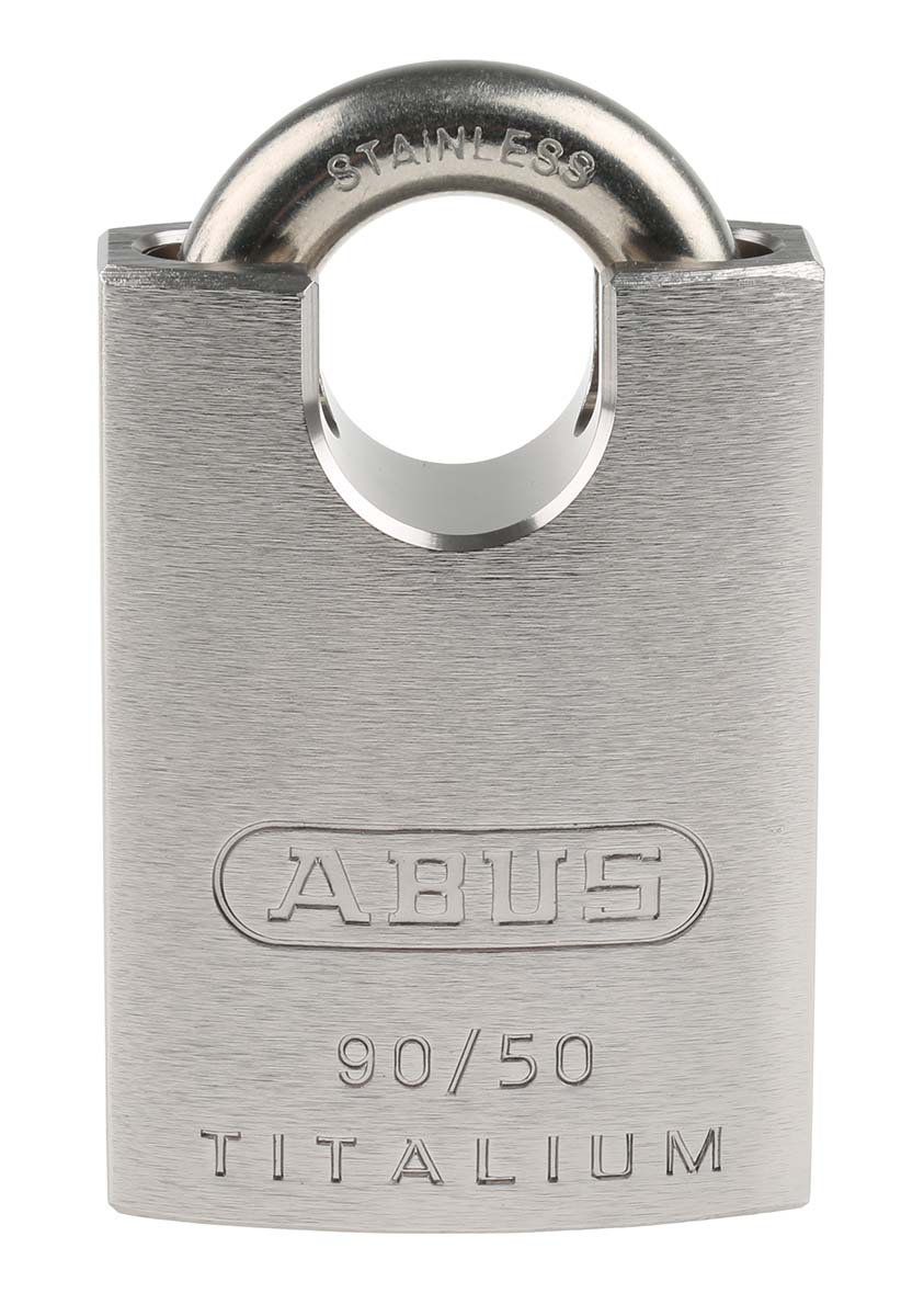 90rk50 ABUS Keyed Titalium, Stainless Steel Weatherproof Padlock Weatherproof, 9.5 mm Shackle, 50mm Body