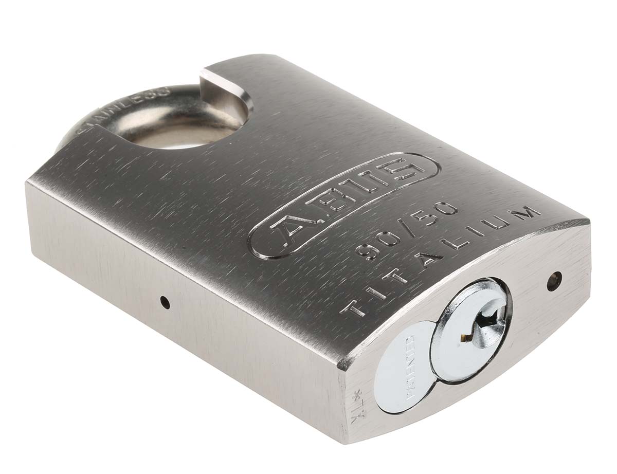 90rk50 ABUS Keyed Titalium, Stainless Steel Weatherproof Padlock Weatherproof, 9.5 mm Shackle, 50mm Body