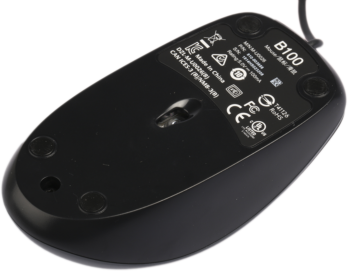 910-003357 Logitech B100 3 Button Wired Standard Optical Mouse Black