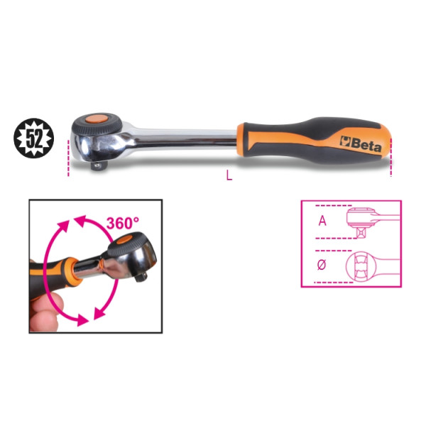 BETA 3/8 in Socket Accessory with Bi-Material Handle, 222 mm Overall