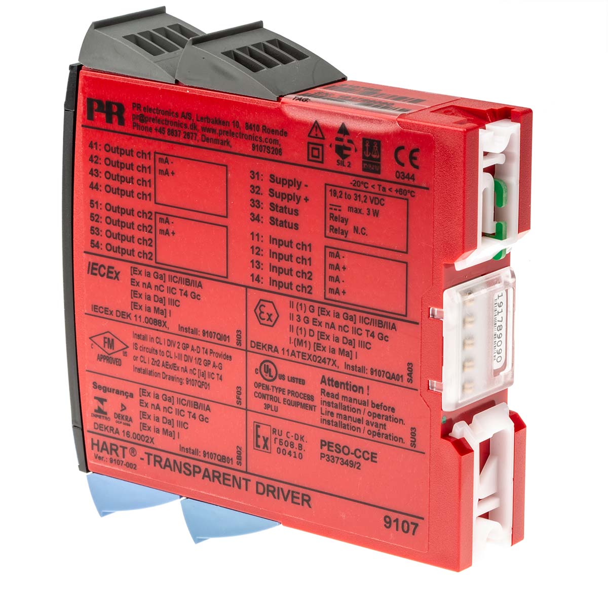 PR Electronics 9100 Series HART Transparent Driver, Current Input, Relay, Current Output, 19.2V dc, 31.2 V dc Supply,