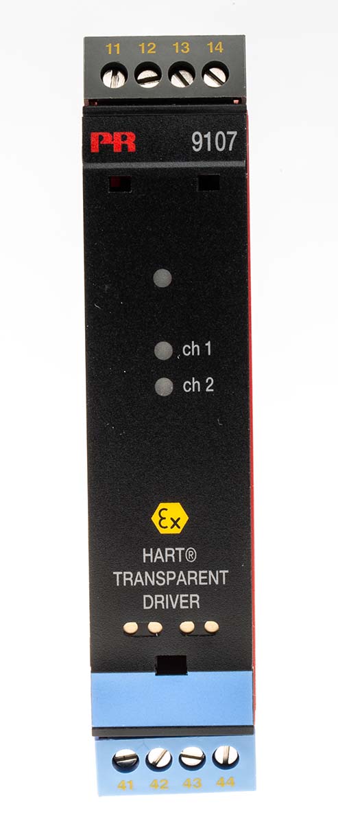 9107bb PR Electronics 9100 Series HART Transparent Driver, Current Input, Relay, Current Output, 19.2V dc, 31.2 V dc Supply,