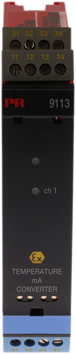 PR Electronics 9100 Series Temperature Converter, Current, RTD, Thermocouple Input, Relay, Current Output, 19.2V dc,