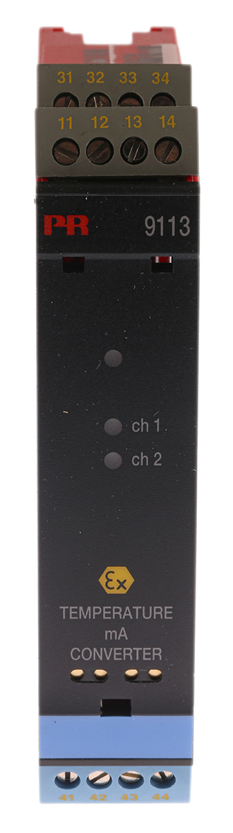PR Electronics 9100 Series Temperature Converter, Thermocouple, Current, RTD Input, Current, Relay Output, 19.2V dc,