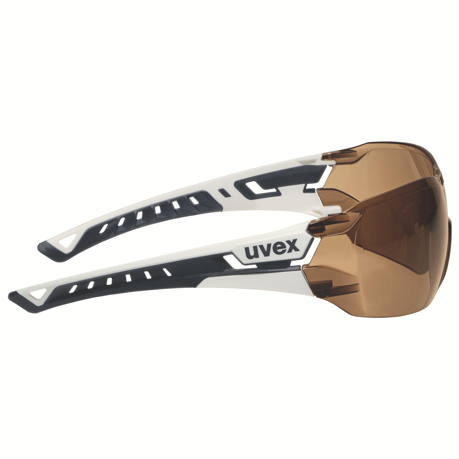 9128223 uvex pheos nxt Safety Glasses, Anti-Scratch, Anti-Fog, Brown, Black, White Polycarbonate Lens, Plastic