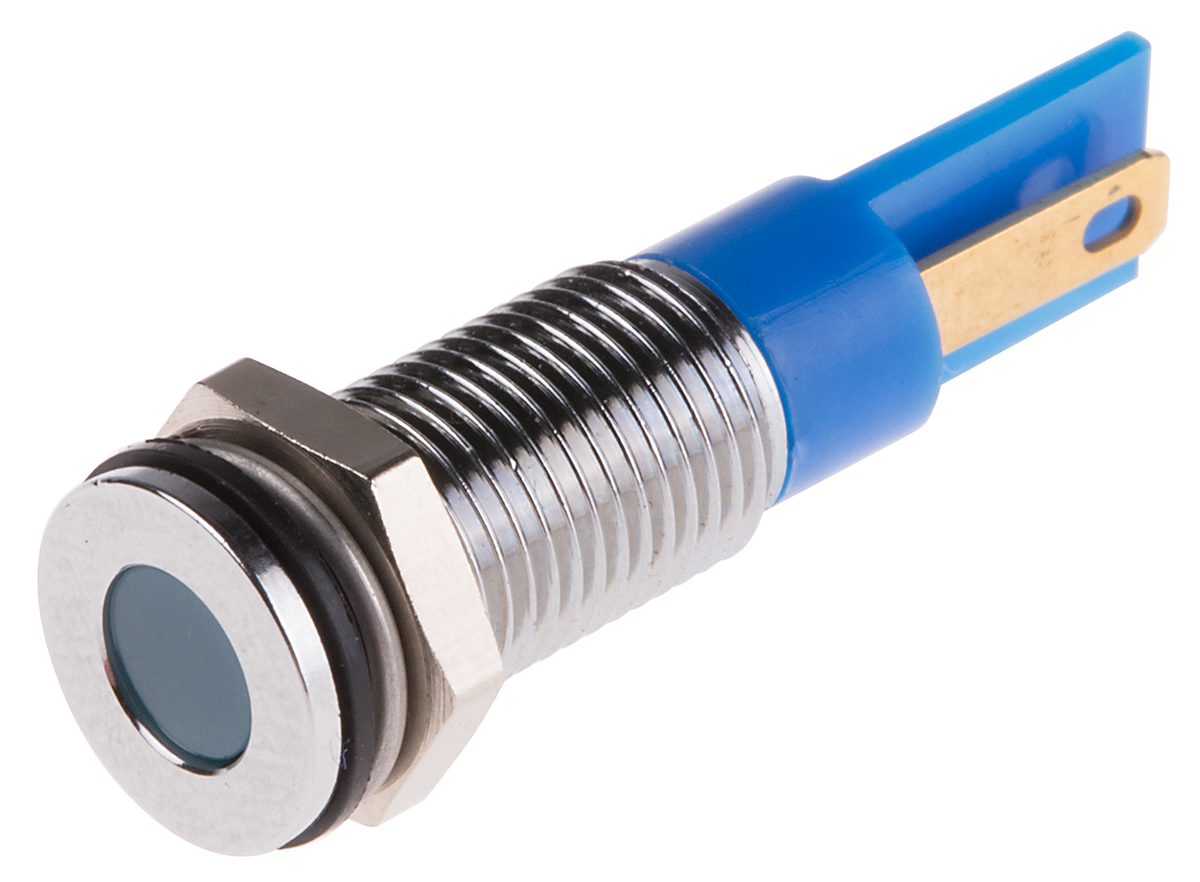 RS PRO Blue Panel Mount Indicator, 12V dc, Solder Lug Termination, IP67