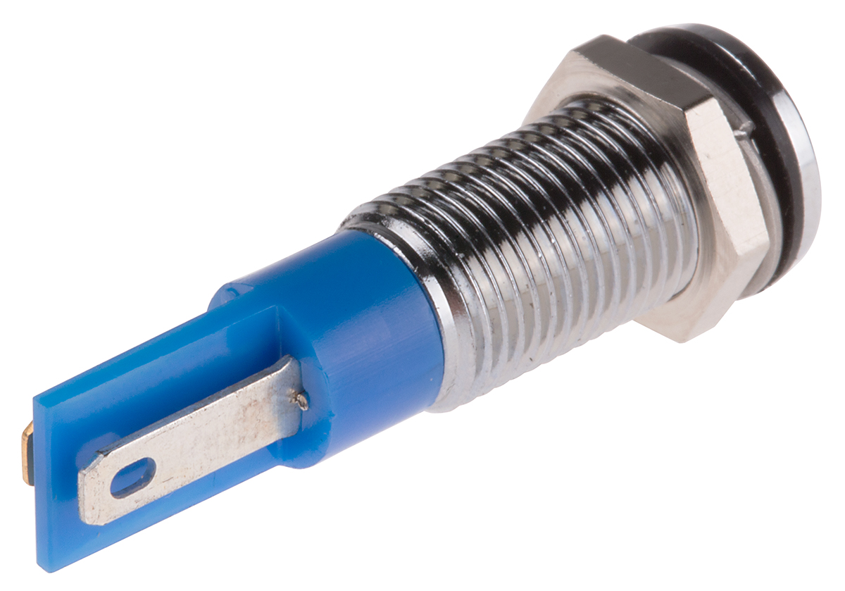 913-8700 RS PRO Blue Panel Mount Indicator, 12V dc, Solder Lug Termination, IP67