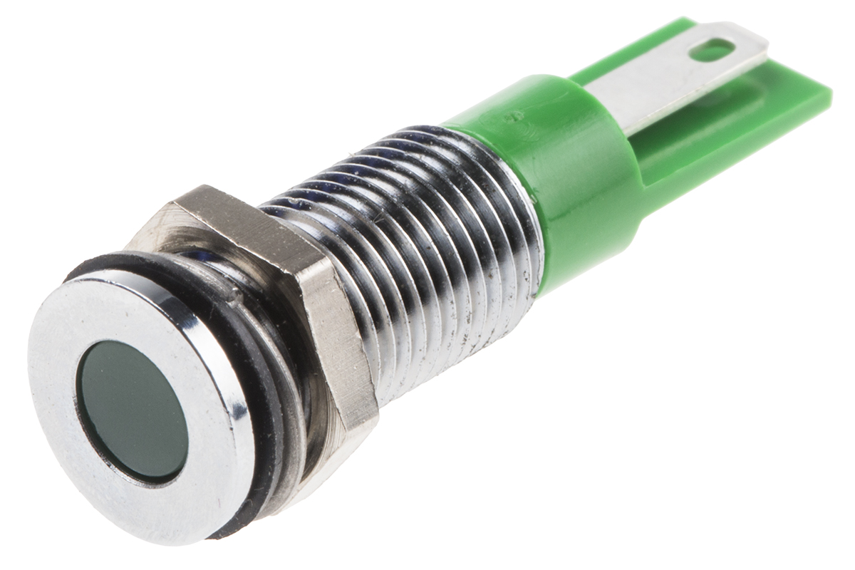 RS PRO Green Panel Mount Indicator, 24V dc, Solder Lug Termination, IP67