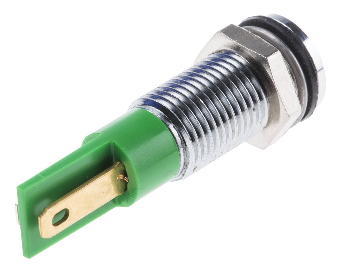 913-8716 RS PRO Green Panel Mount Indicator, 24V dc, Solder Lug Termination, IP67