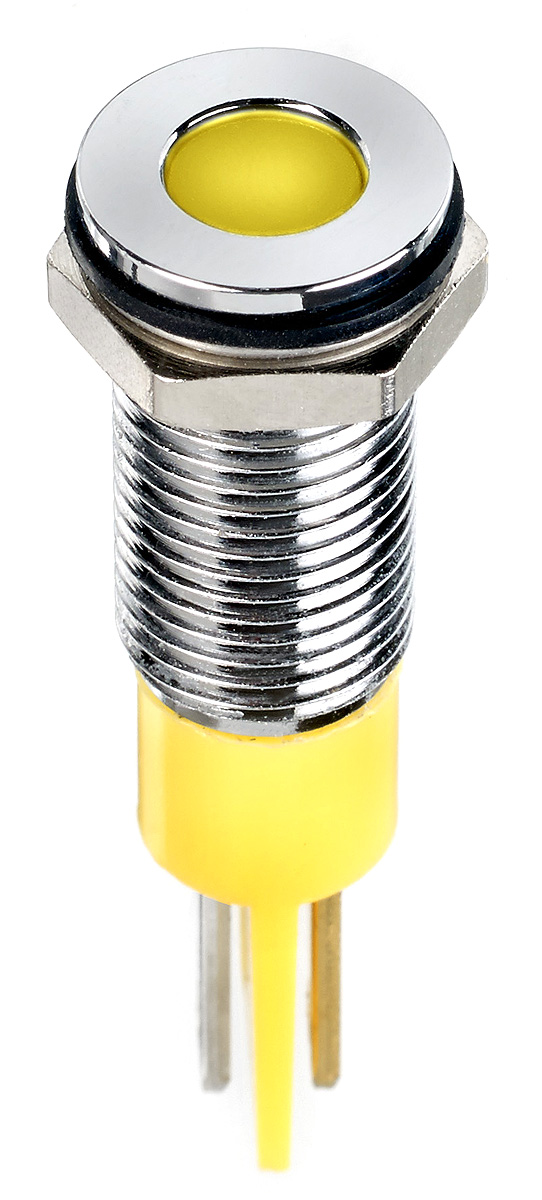 RS PRO Yellow Panel Mount Indicator, 24V dc, Solder Lug Termination, IP67
