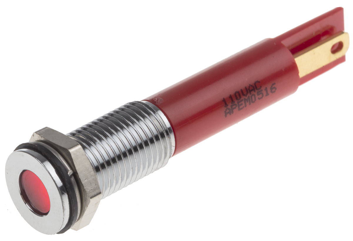 RS PRO Red Panel Mount Indicator, 110V ac, Solder Lug Termination, IP67