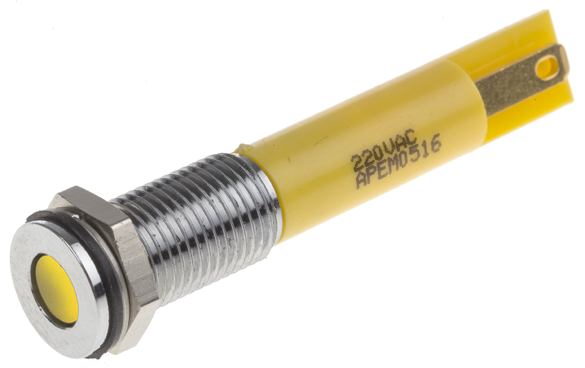 RS PRO Yellow Panel Mount Indicator, 110V ac, Solder Lug Termination, IP67