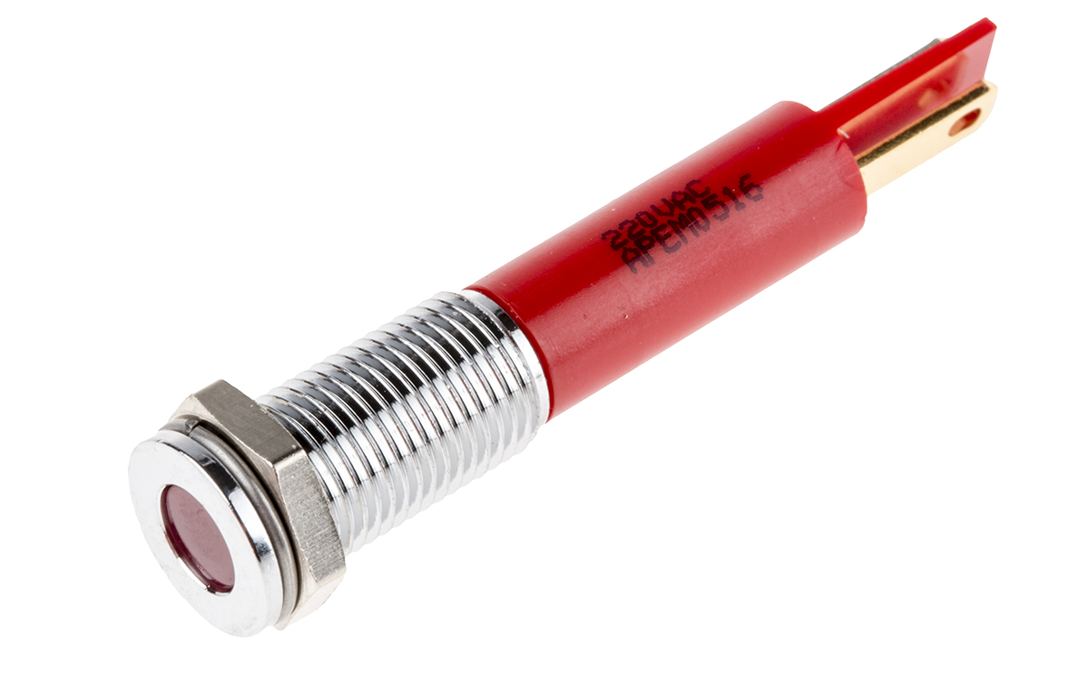 RS PRO Red Panel Mount Indicator, 220V ac, Solder Lug Termination, IP67
