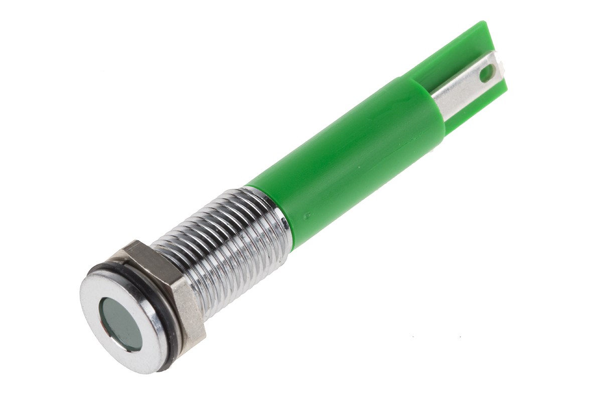 RS PRO Green Panel Mount Indicator, 220V ac, Solder Lug Termination, IP67