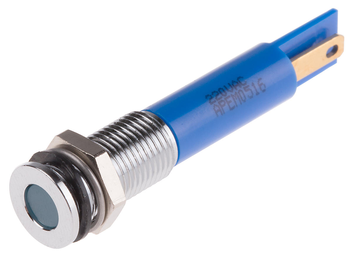RS PRO Blue Panel Mount Indicator, 220V ac, Solder Lug Termination, IP67