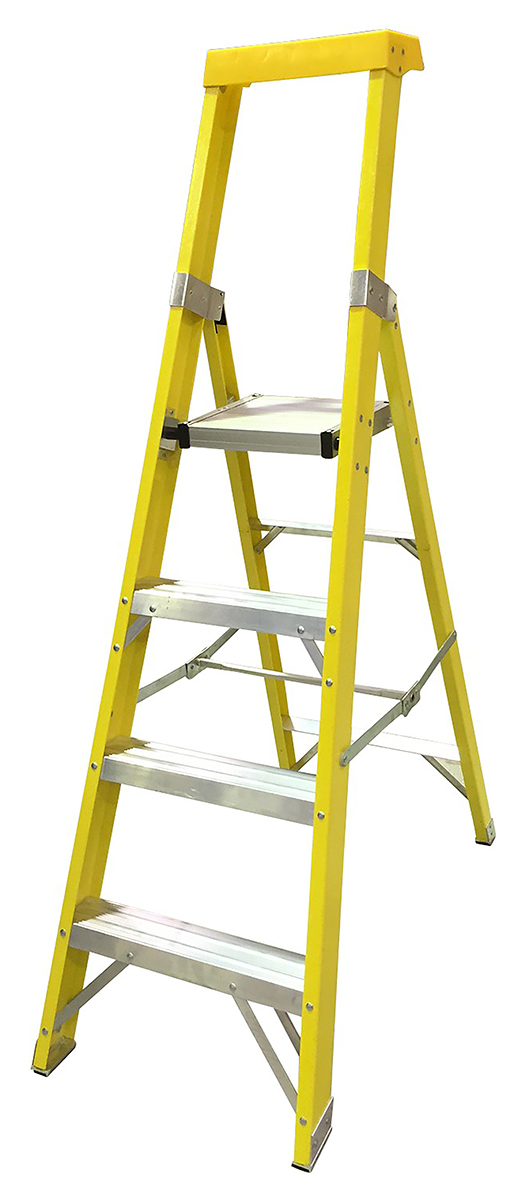 RS PRO Fibreglass 4 steps Step Ladder, 0.94m platform height, 1.74 m open length