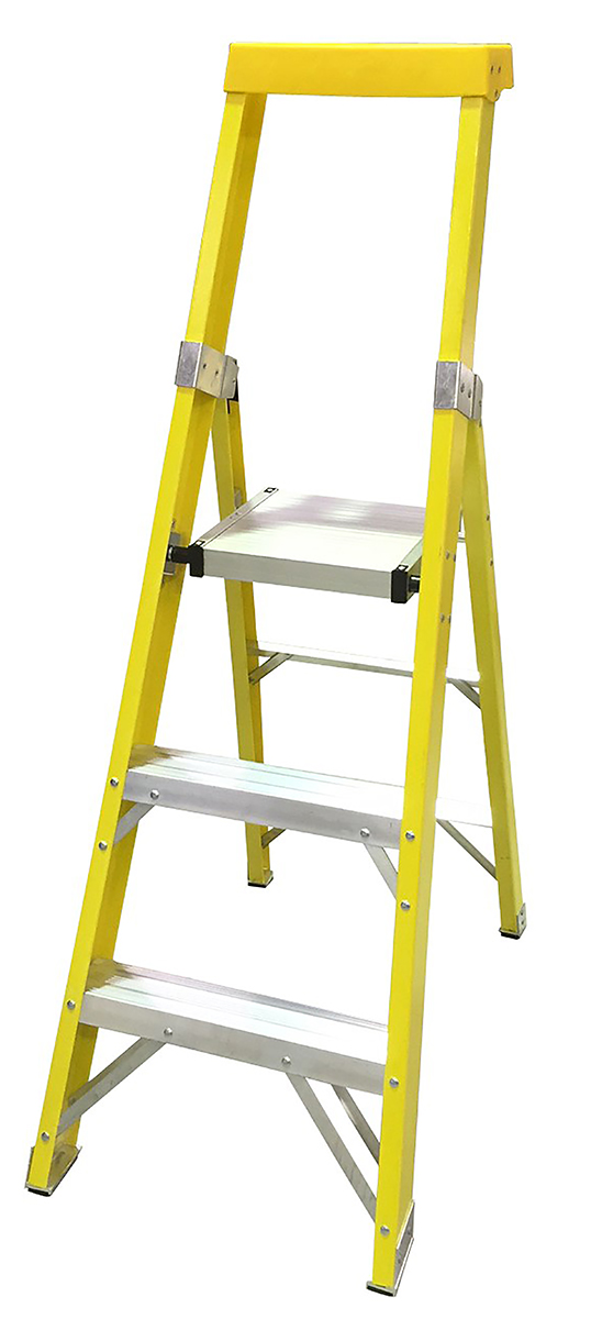 RS PRO Fibreglass 3 steps Step Ladder, 0.71m platform height, 1.48 m open length