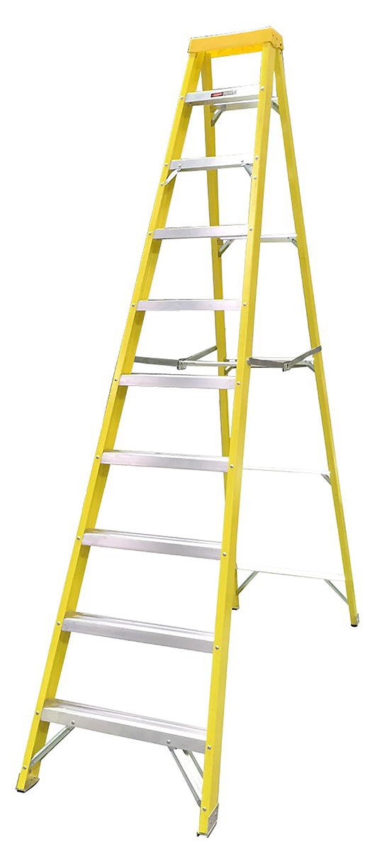RS PRO Glass Reinforced Polyester 10 steps Step Ladder, 2.11cm platform height, 2.8 m open length