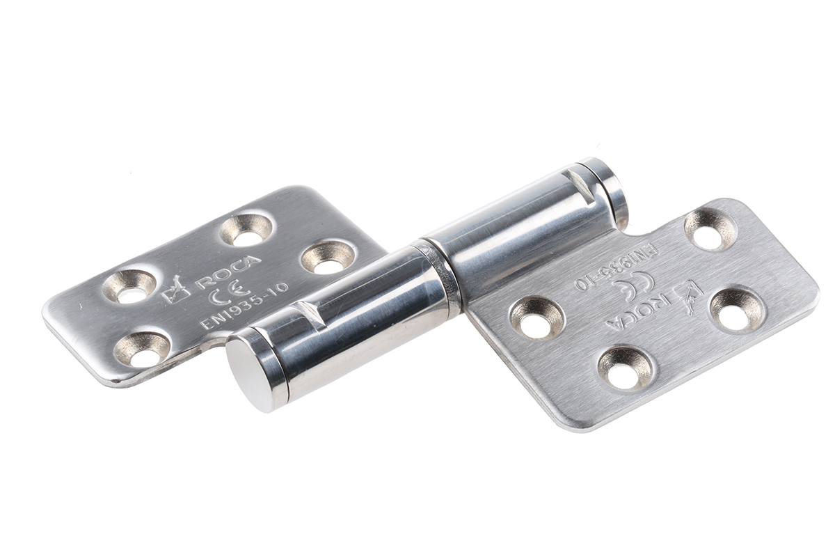 ROCA Brushed Stainless Steel Knuckle with a Fixed Pin, Screw Fixing, 123 mm x 84 mm x 3 mm