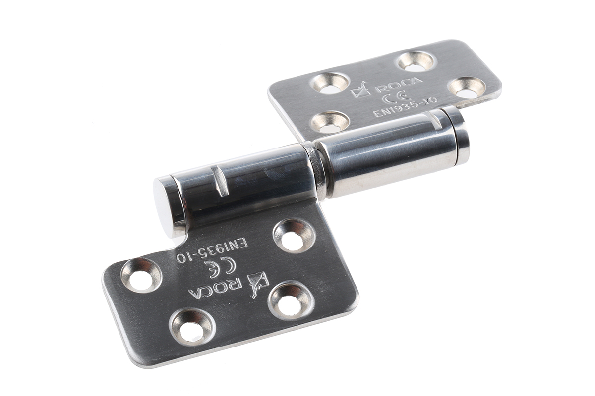 ROCA Brushed Stainless Steel Knuckle with a Fixed Pin, Screw Fixing, 123 mm x 84 mm x 3 mm
