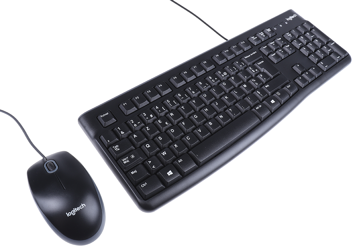Logitech MK120 Wired Standard Keyboard & Mouse Set, AZERTY (France), Black