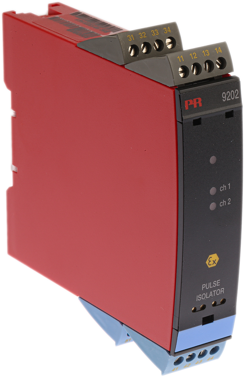 9202b2b PR Electronics 9200 Series Pulse Isolator, Switch Input, Relay Output, 19.2V dc, 31.2 V dc Supply, ATEX