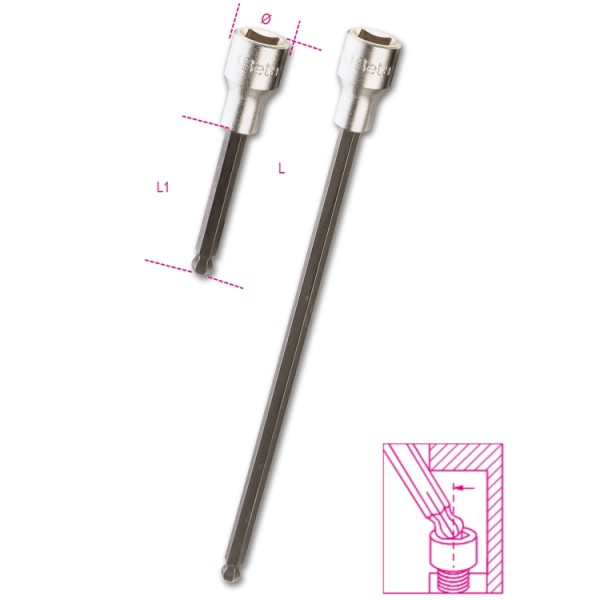 BETA Hex Ball End Screwdriver Bit, 12.7 mm Tip, 8L mm Tip, Hex Drive, 100 mm Overall 1-Piece