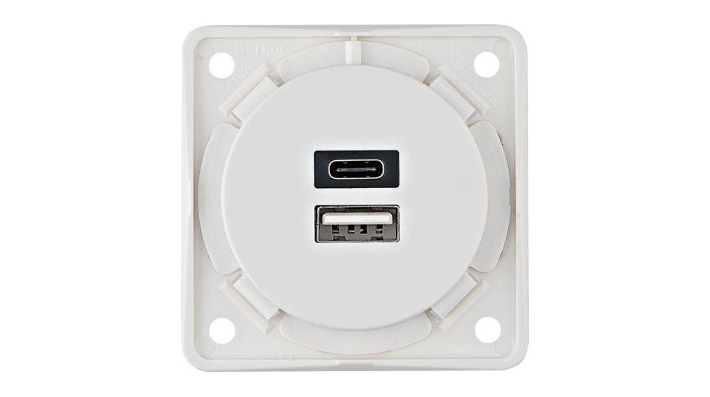 Berker 926 White Plug Socket, 15A, USB Type C, USB Type A