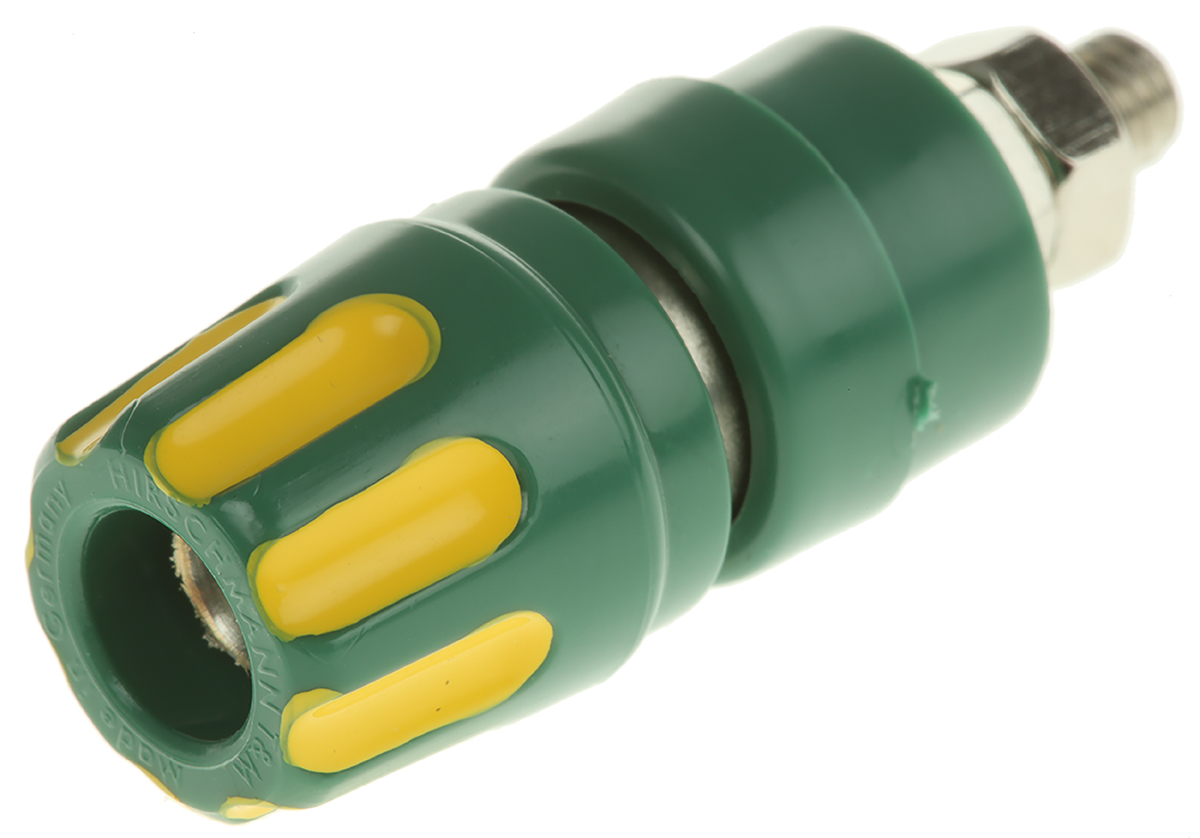 Hirschmann Test & Measurement, Green, Yellow 35A 27 mm Test Terminal With Brass Contacts and Nickel Plated - 8 mm Hole