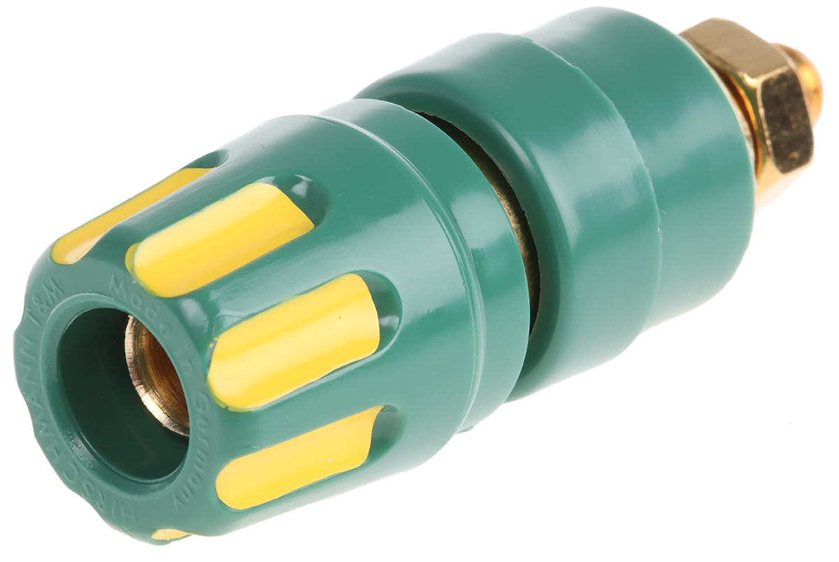 Hirschmann Test & Measurement, Yellow, Green 35A Binding Post With Brass Contacts and Gold Plated - 8 mm Hole Diameter