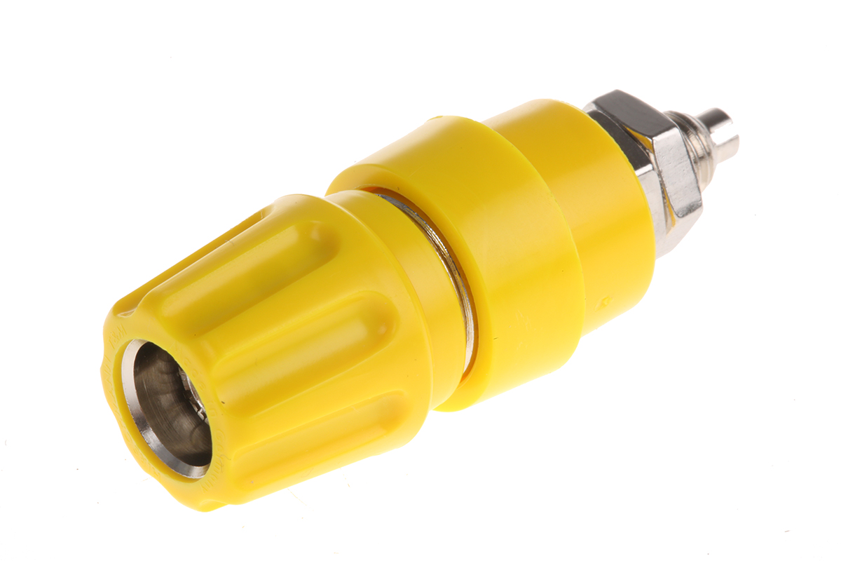 Hirschmann Test & Measurement, Yellow 63A Binding Post With Brass Contacts and Nickel Plated - 2.6 mm Hole Diameter