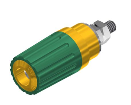 Hirschmann Test & Measurement, Green, Yellow 35A Binding Post With Brass Contacts and Nickel Plated - 15 mm Hole