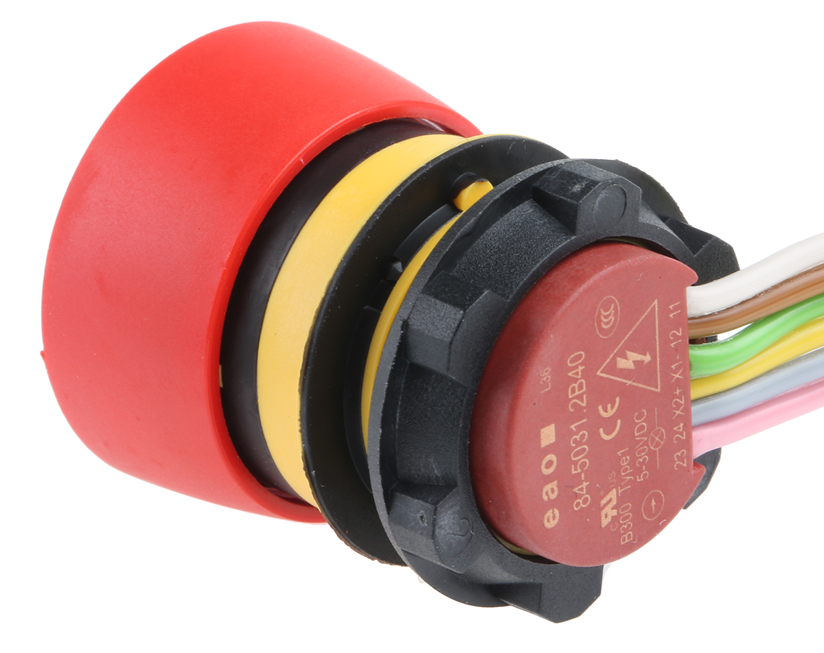 84-50312b40 EAO 84 Series Twist Release Illuminated Emergency Stop Push Button, Panel Mount, 22.5mm Cutout, SPDT, IP65