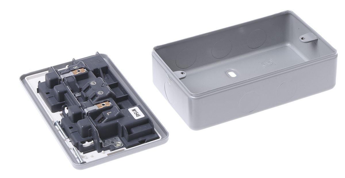 k850-alm MK Electric Metalclad Plus Grey 2 Gang Plug Socket, 13A Indoor, Type G - British
