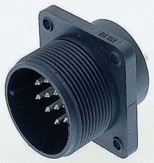 Hirschmann, CM, Copper Straight 6 Way Panel Mount MIL Spec Circular Connector Male, Male Contacts,Shell Size 14, Screw