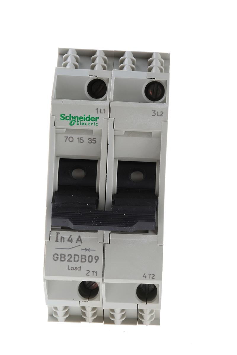 gb2db09 Schneider Electric 4A 2P Pole Thermal Magnetic Circuit Breaker, 277 V ac, 415 V ac GB2