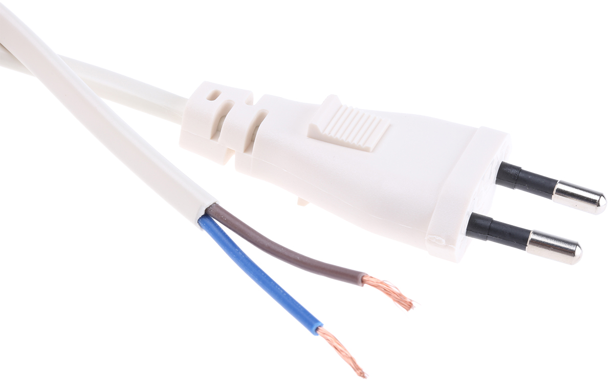 RS PRO Unterminated Type C Europlug Plug Power Cord, 2m