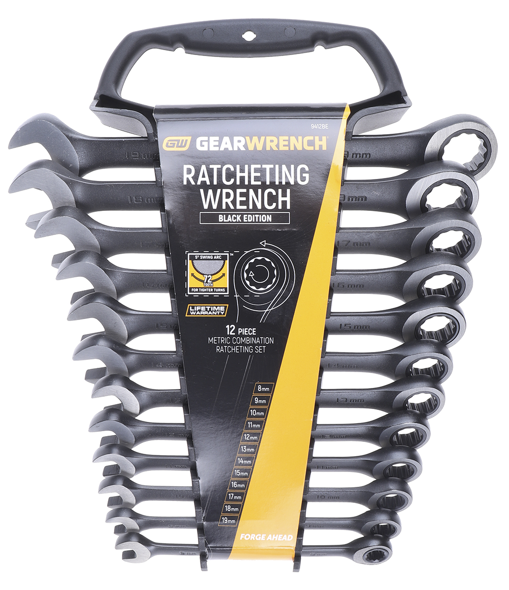 9412be GearWrench 12-Piece Spanner Set, 8 to 19 mm, Alloy Steel