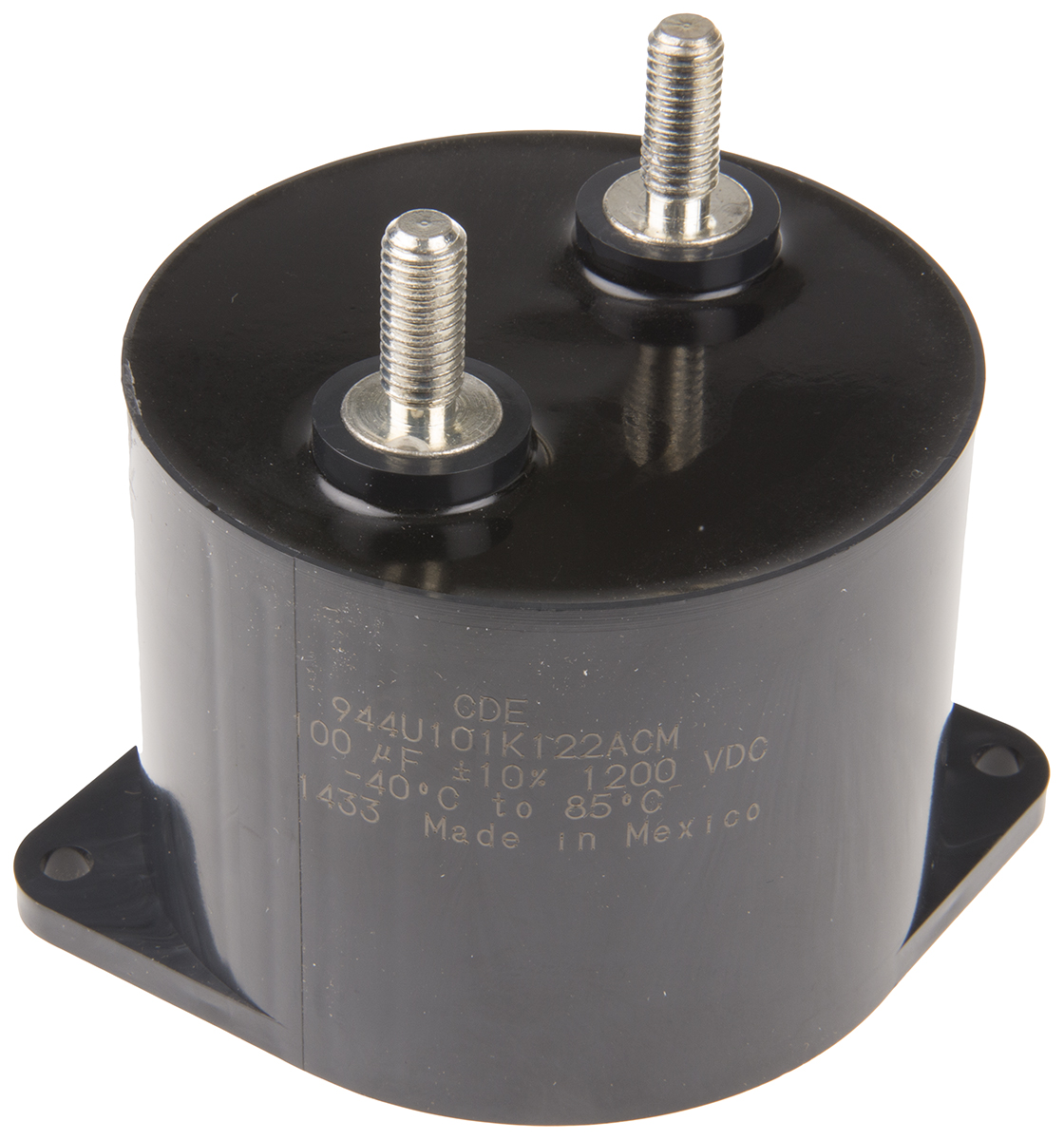 Cornell-Dubilier 944U Film Capacitor, ±10 %, 100 μF 1.2 kV dc 230V ac, Stud Mount