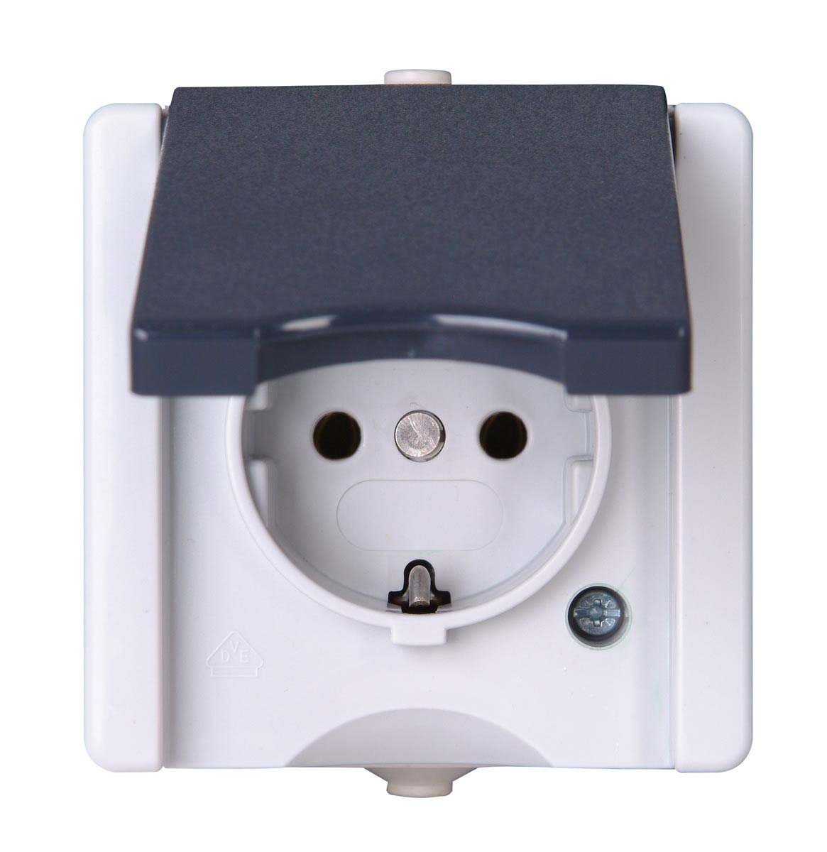 Kopp proAQA Grey 1 Gang Plug Socket, 16A Outdoor, Type F