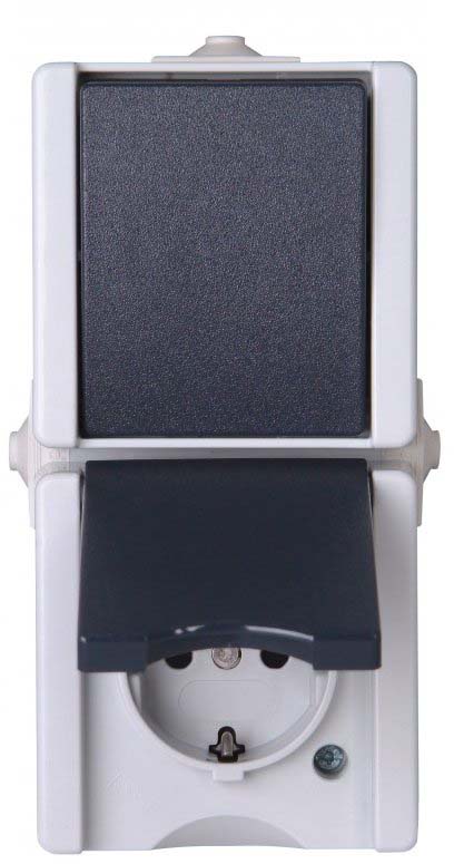 Kopp proAQA Grey 2 Gang Plug Socket, 16A Outdoor, Type F