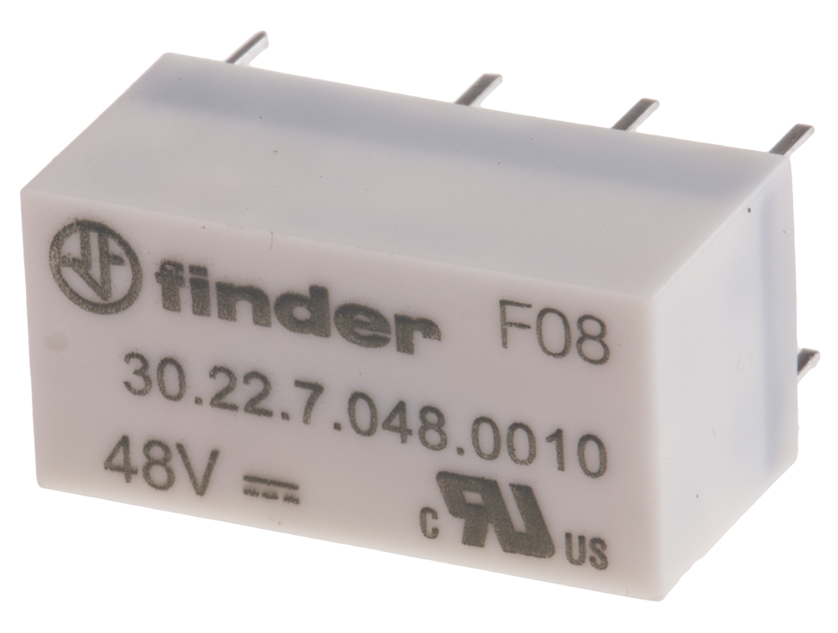 Finder PCB Mount Signal Relay, 48V dc Coil, 2A Switching Current, DPDT