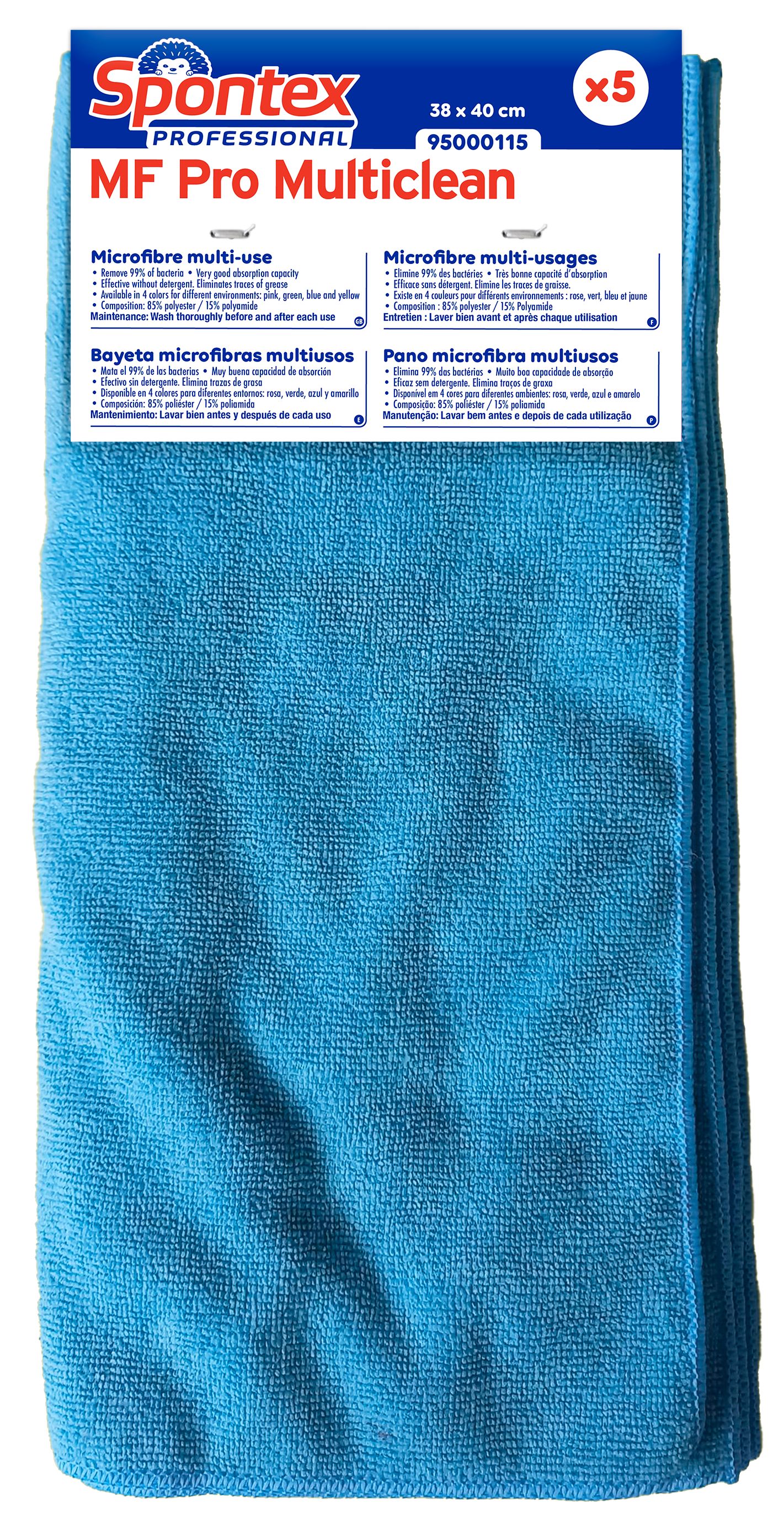 Spontex Spontex Blue Cloths for Cleaning, Dry Use, Pack of 5 Per Pack, 380 x 400 mm, Repeat Use