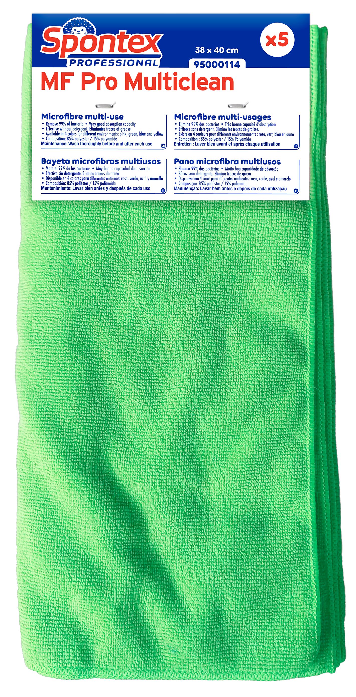 Spontex Spontex Green Cloths for Cleaning, Dry Use, Pack of 5 Per Pack, 380 x 400 mm, Repeat Use