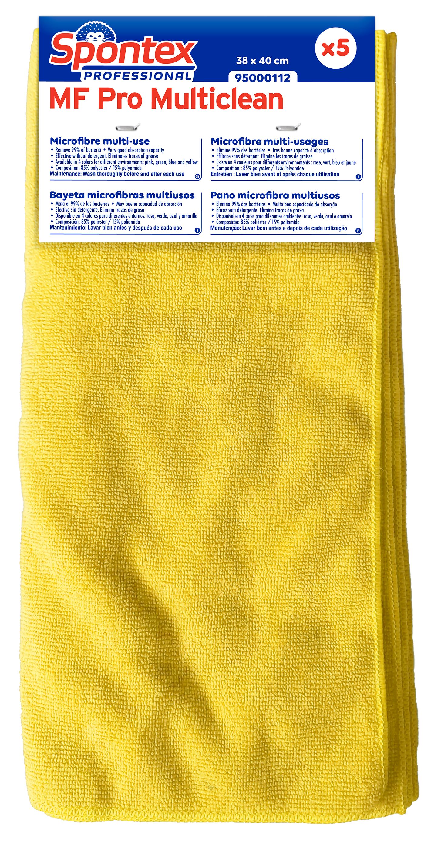 Spontex Spontex Yellow Cloths for Cleaning, Dry Use, Bag of 5 Per Pack, 38 x 40 cm, Repeat Use