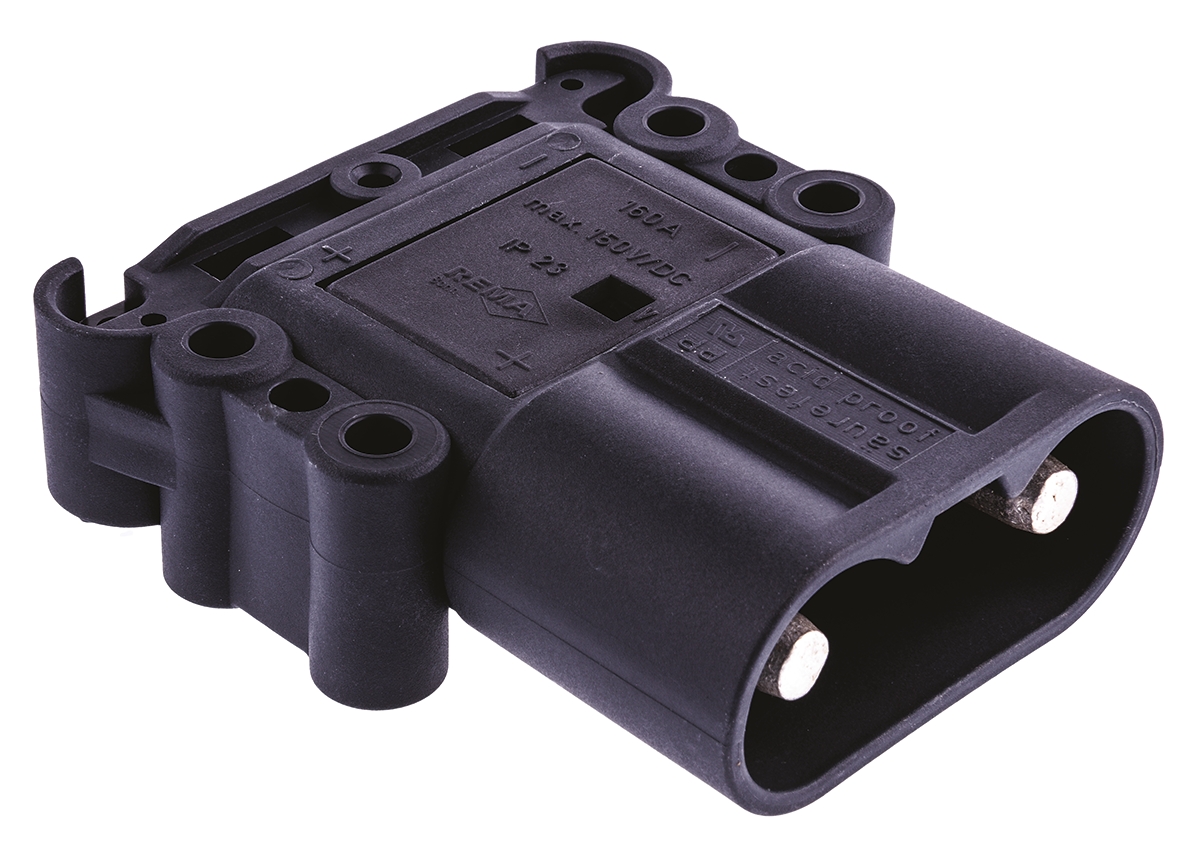 Rema Black Chassis Mount Mount 2P Straight Industrial Power Connector, 160A, 150V