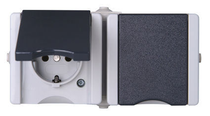Kopp proAQA Grey 2 Gang Plug Socket, 16A Outdoor, Type F