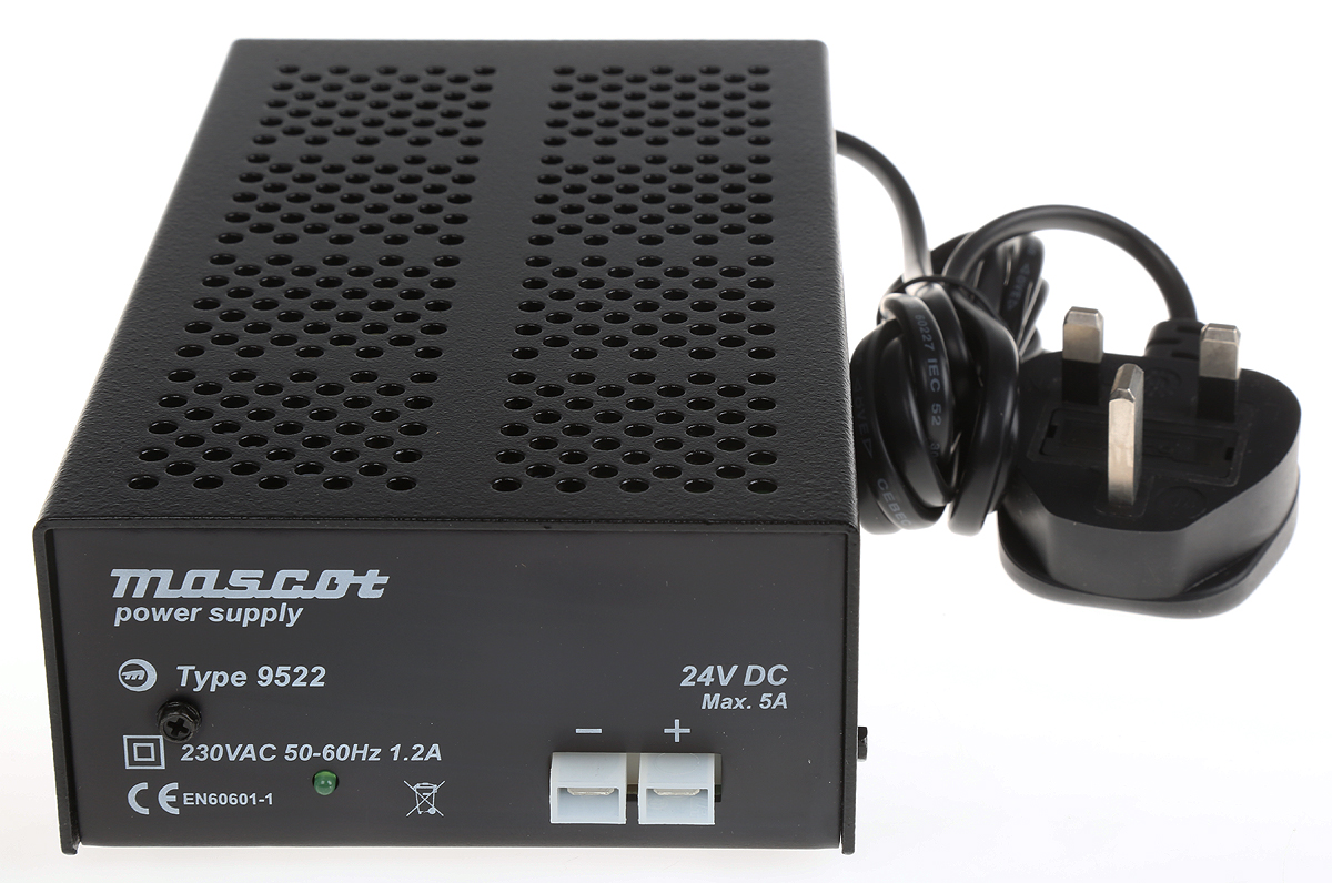 9522000077 Mascot 135 W AC/DC Adapter 3-Pin (UK) 24V dc Output, 5 A